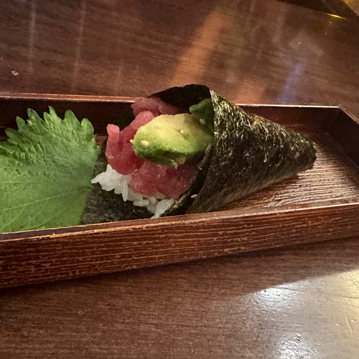 Tuna and Avocado Hand Roll.