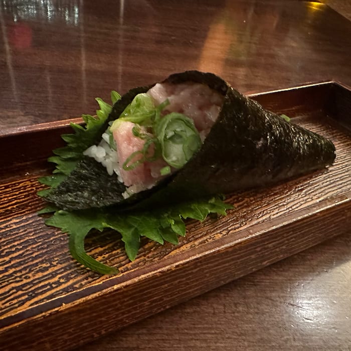 Yellow Tail Scallion Hand Roll.