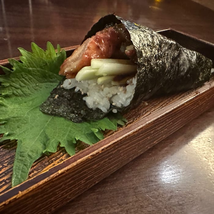 Eel and Cucumber Hand Roll.