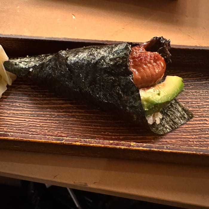 Eel and Avocado Hand Roll.